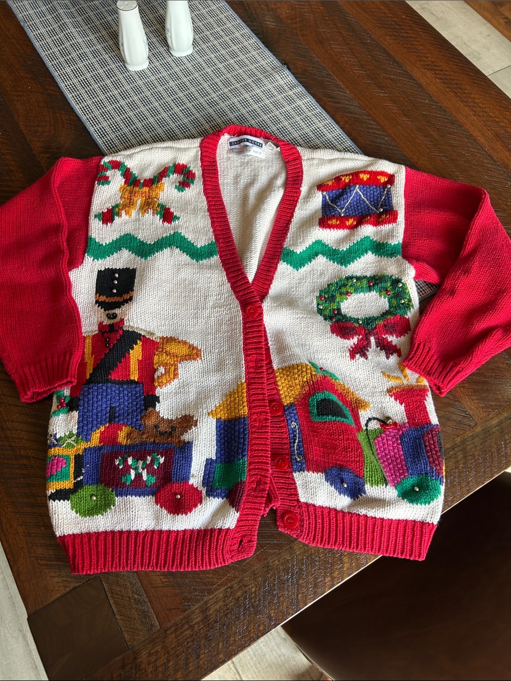 Vintage JENNIFER MOORE Knitted by Hand Christmas Sweater Nutcracker Theme Sz S
